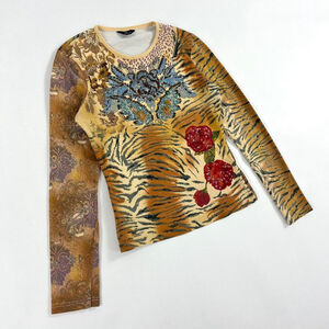 y2k euro beaded tiger print long sleeve top
